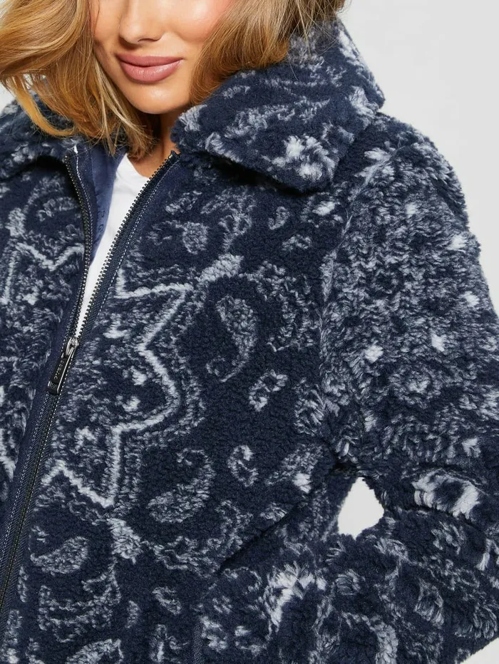 Jackets and Coats Women Eco Carmela Printed Sherpa Jacket Blue Bandana Combo GUESS Jackets and Coats Women Eco Carmela Printed Sherpa Jacket Blue Bandana Combo GUESS