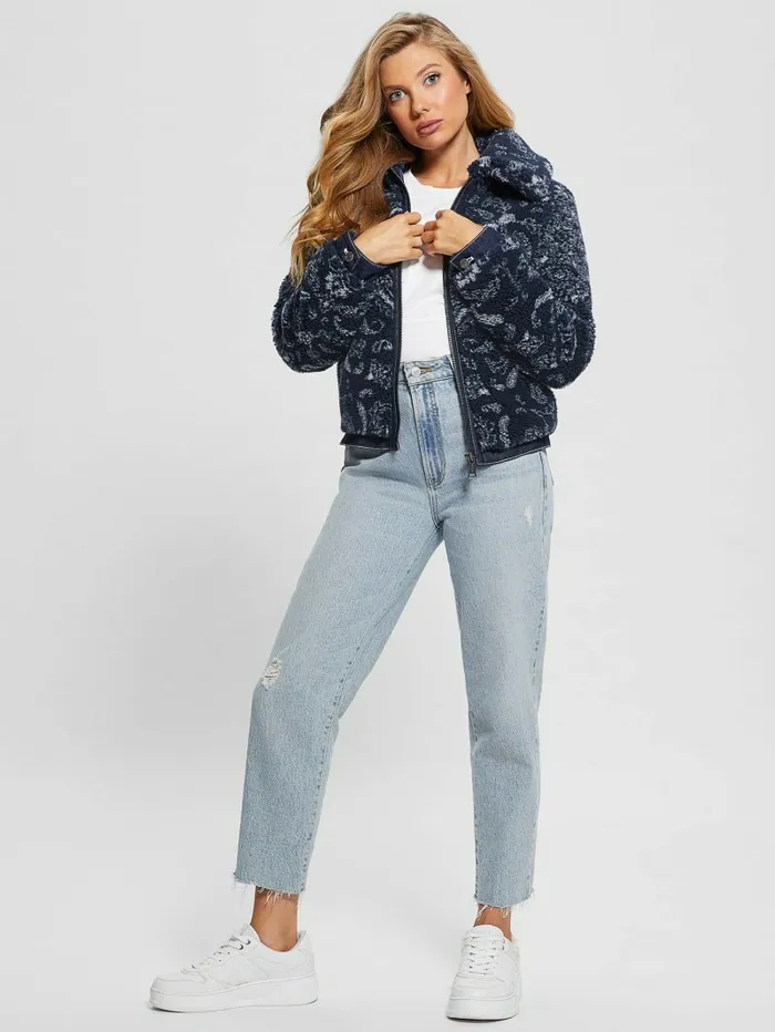 Jackets and Coats Women Eco Carmela Printed Sherpa Jacket Blue Bandana Combo GUESS Jackets and Coats Women Eco Carmela Printed Sherpa Jacket Blue Bandana Combo GUESS