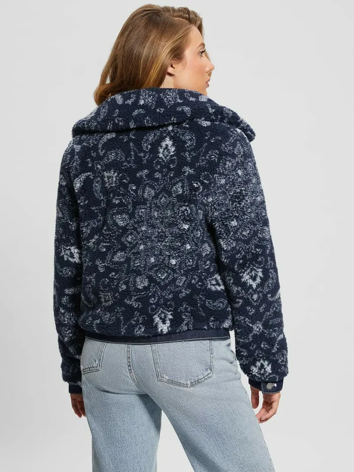 Jackets and Coats Women Eco Carmela Printed Sherpa Jacket Blue Bandana Combo GUESS Jackets and Coats Women Eco Carmela Printed Sherpa Jacket Blue Bandana Combo GUESS