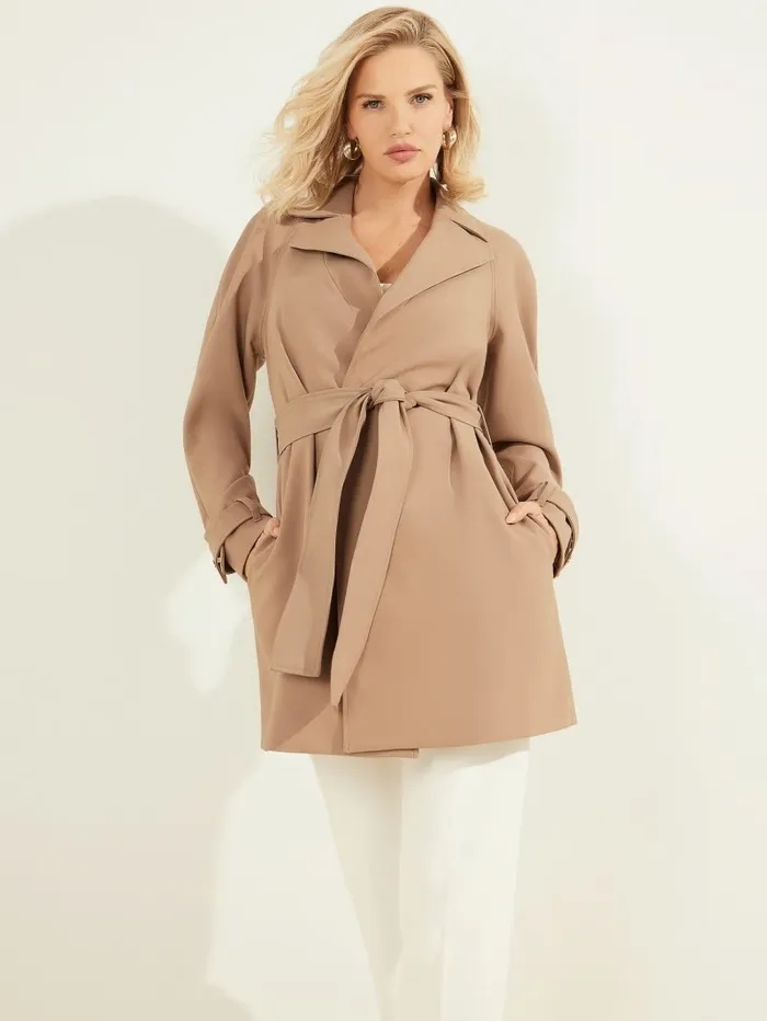Jackets and Coats Women GUESS Austin Wrap Coat Shiitake Brown