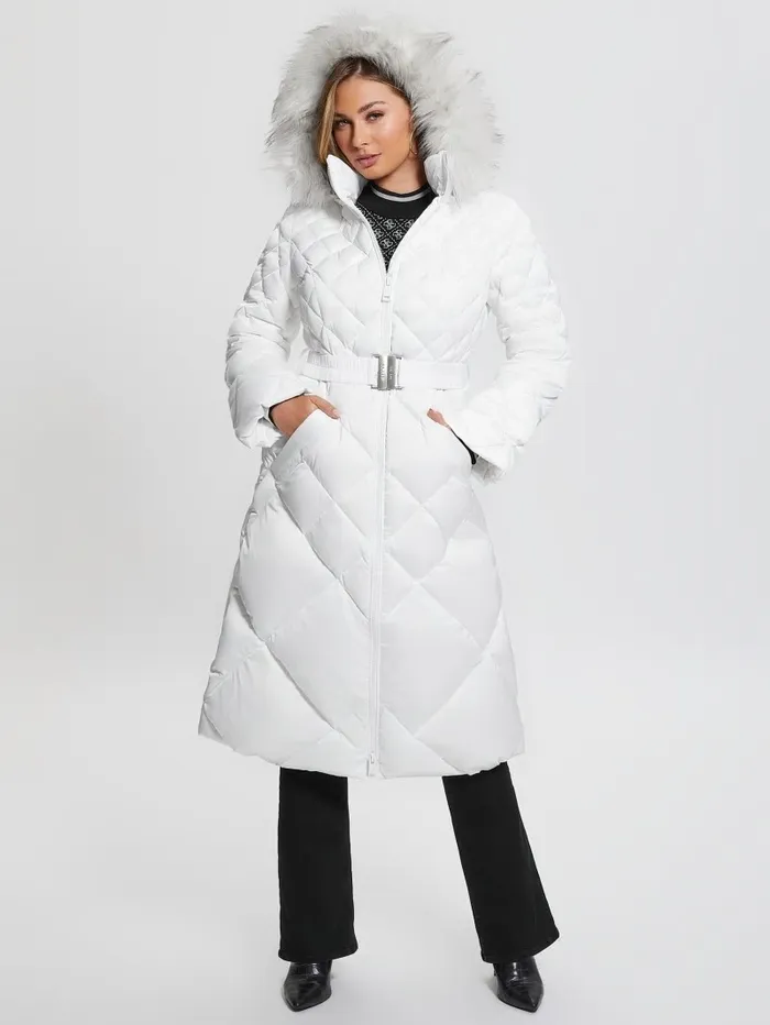 Jackets and Coats Women GUESS Eco Olga Long Down Jacket Pure White Jackets and Coats Women GUESS Eco Olga Long Down Jacket Pure White