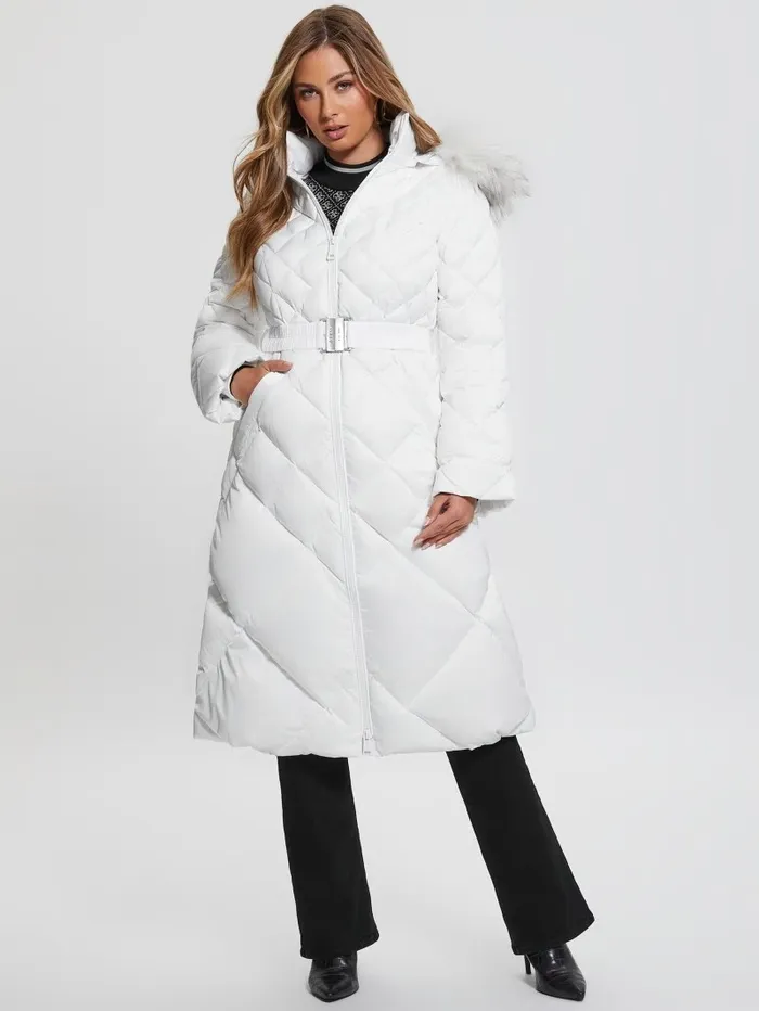 Jackets and Coats Women GUESS Eco Olga Long Down Jacket Pure White Jackets and Coats Women GUESS Eco Olga Long Down Jacket Pure White