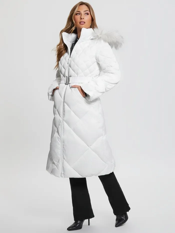Jackets and Coats Women GUESS Eco Olga Long Down Jacket Pure White Jackets and Coats Women GUESS Eco Olga Long Down Jacket Pure White