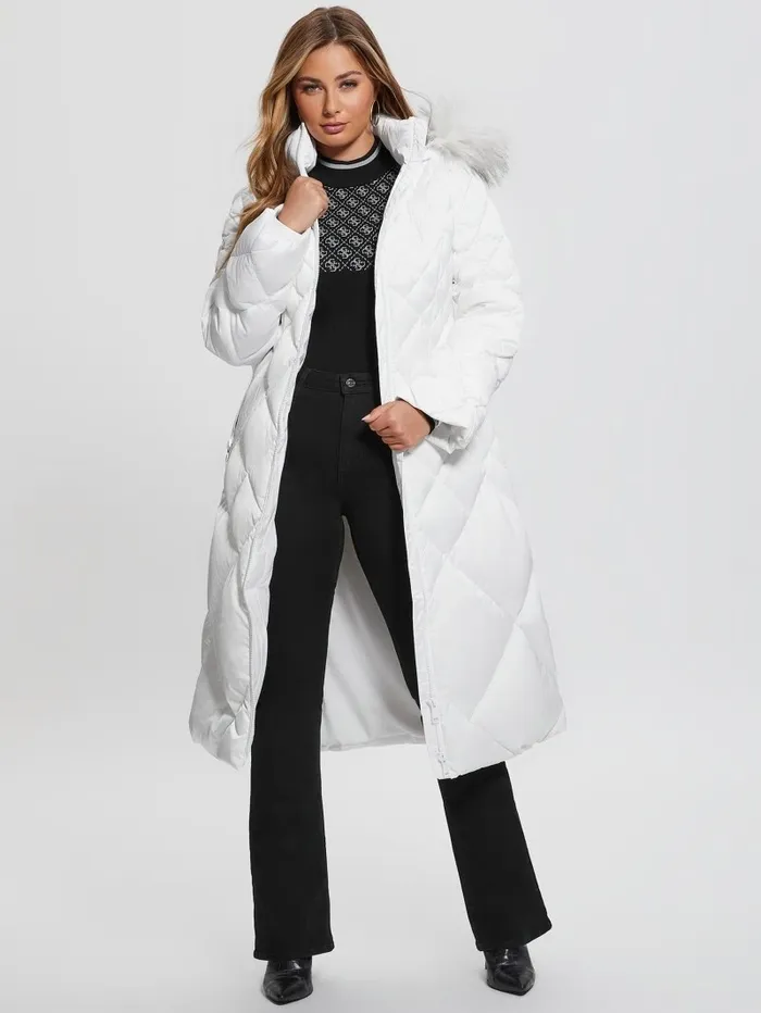 Jackets and Coats Women GUESS Eco Olga Long Down Jacket Pure White Jackets and Coats Women GUESS Eco Olga Long Down Jacket Pure White