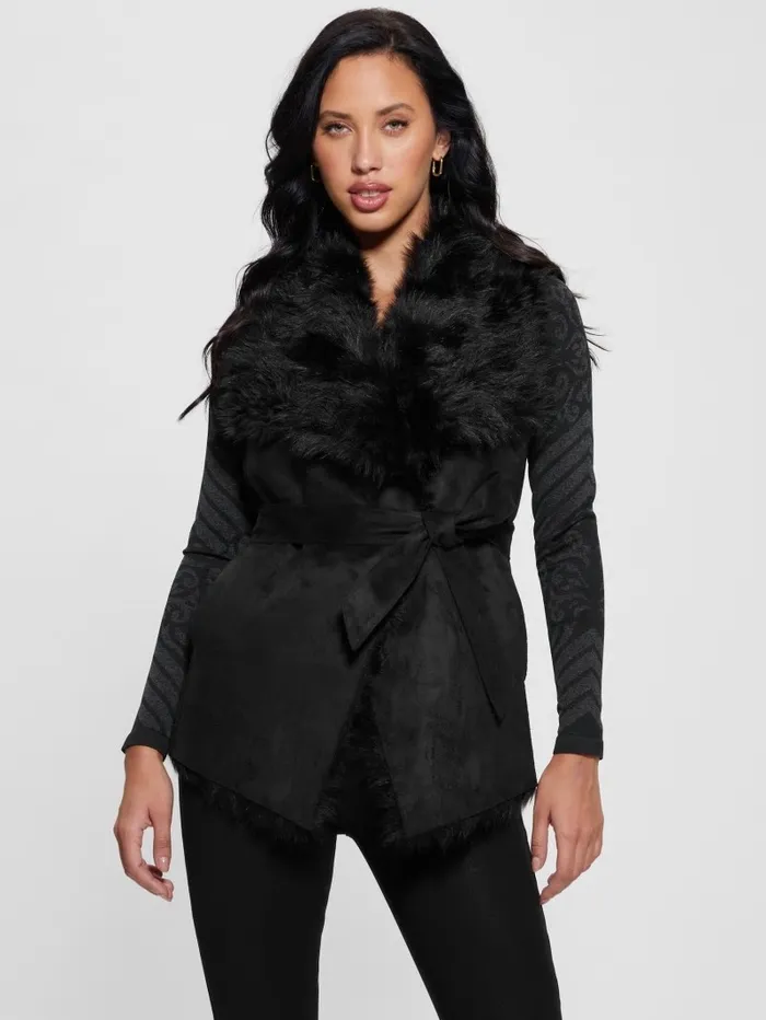Jackets and Coats Women GUESS Reversible Nami Vest Black Jackets and Coats Women GUESS Reversible Nami Vest Black