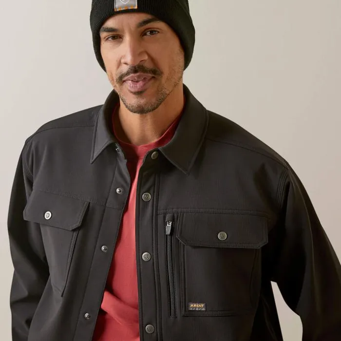 Jackets and Vests Men Ariat Rebar DuraStretch Utility Softshell Shirt Jacket Black
