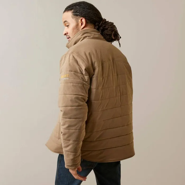 Jackets and Vests Men Ariat Rebar Valiant Stretch Canvas Water Resistant Insulated Jacket Rebar Khaki Heather