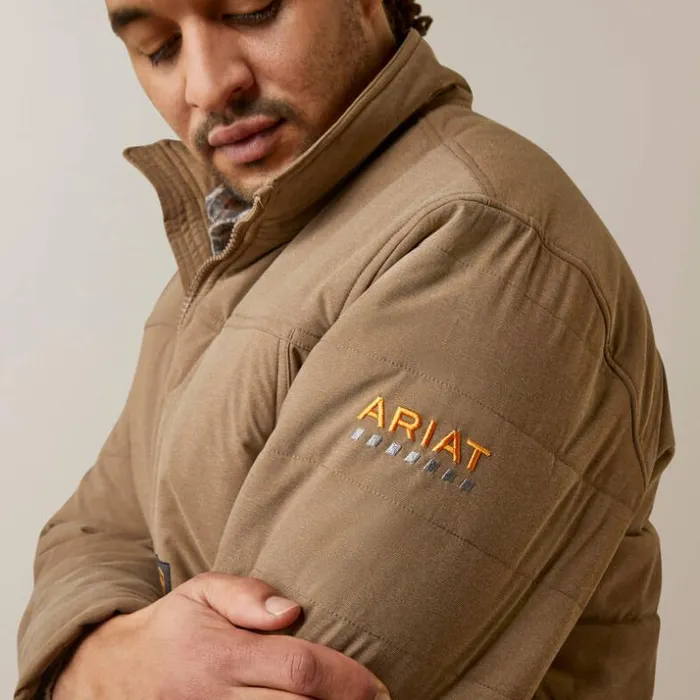 Jackets and Vests Men Ariat Rebar Valiant Stretch Canvas Water Resistant Insulated Jacket Rebar Khaki Heather