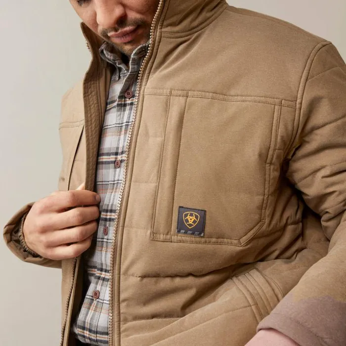 Jackets and Vests Men Ariat Rebar Valiant Stretch Canvas Water Resistant Insulated Jacket Rebar Khaki Heather
