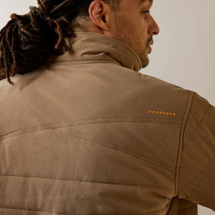 Jackets and Vests Men Ariat Rebar Valiant Stretch Canvas Water Resistant Insulated Jacket Rebar Khaki Heather