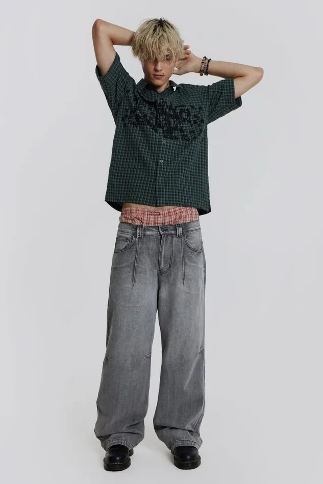 Jaded London Baggy Jeans Men Grey Acid Razor Jeans Grey