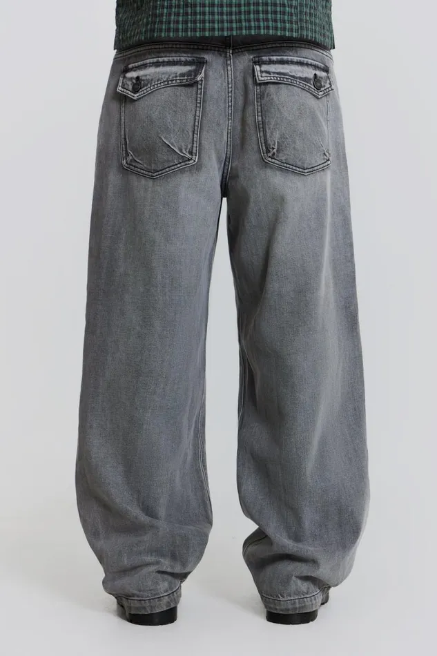 Jaded London Baggy Jeans Men Grey Acid Razor Jeans Grey