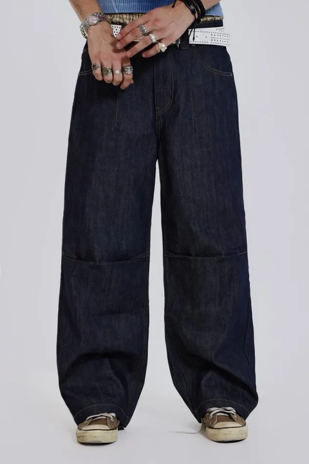 Jaded London Baggy Jeans Men Raw Blue Denim Razor Jeans Blue