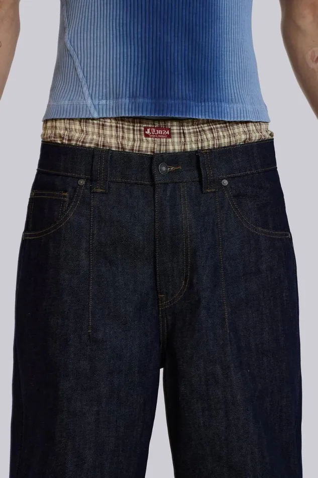 Jaded London Baggy Jeans Men Raw Blue Denim Razor Jeans Blue