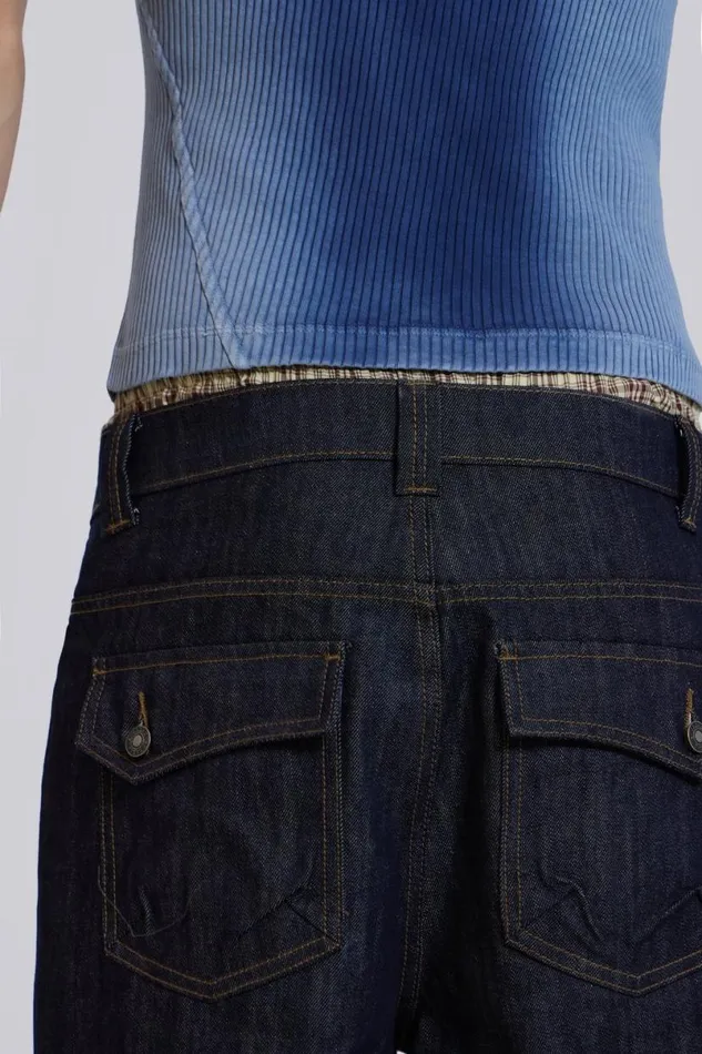 Jaded London Baggy Jeans Men Raw Blue Denim Razor Jeans Blue