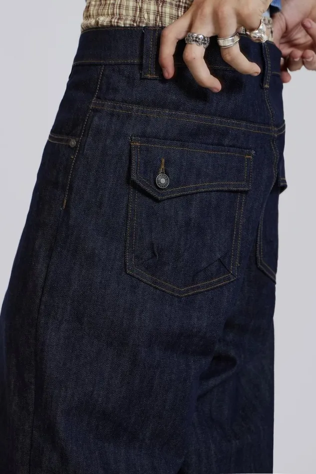 Jaded London Baggy Jeans Men Raw Blue Denim Razor Jeans Blue