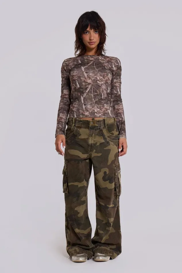 Jaded London Baggy Jeans Men Trooper Camo Cargo Pant Khaki