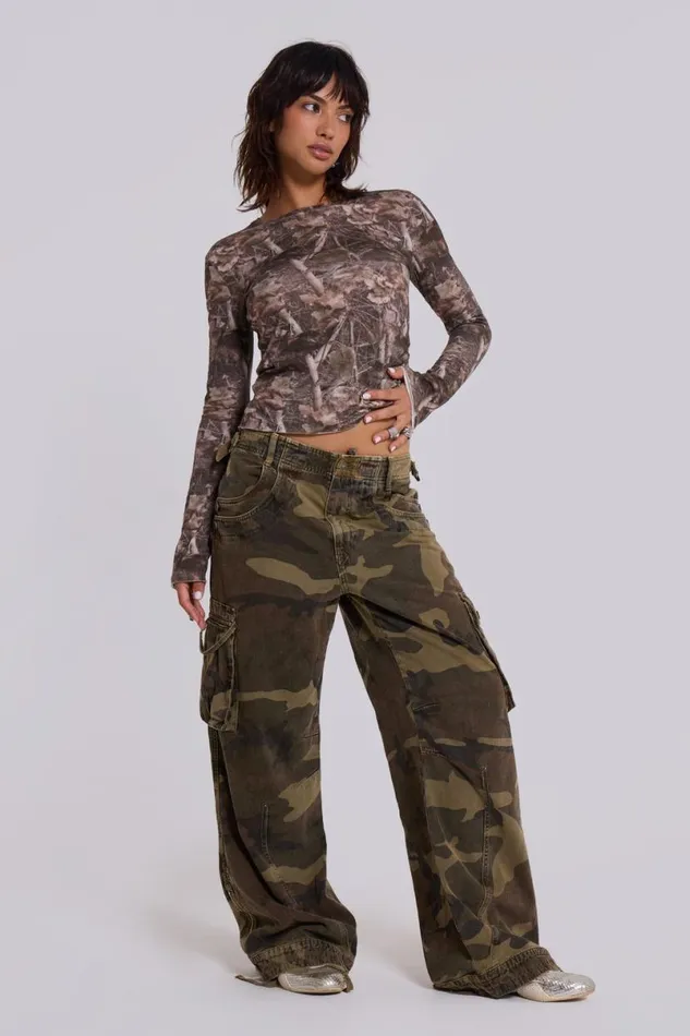 Jaded London Baggy Jeans Men Trooper Camo Cargo Pant Khaki