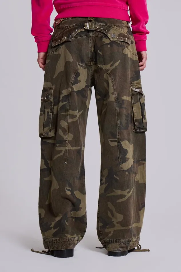 Jaded London Baggy Jeans Men Trooper Camo Cargo Pant Khaki