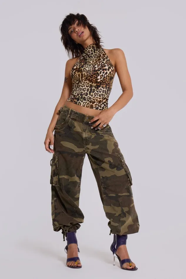 Jaded London Baggy Jeans Men Trooper Camo Cargo Pant Khaki