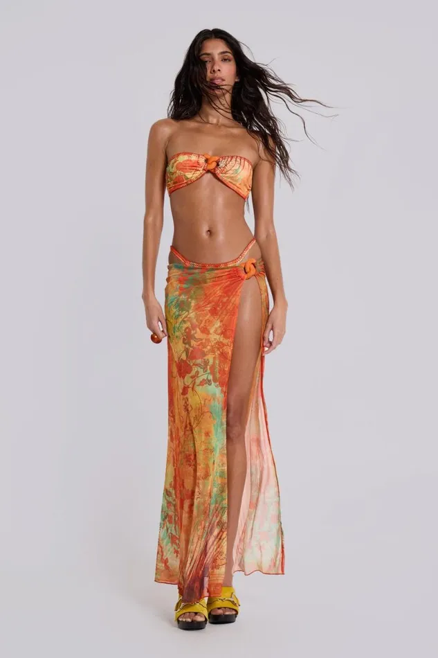 Jaded London Bikini Tops Women Mari Whipstitch Bandeau Bikini Top With Rattan Trim Multi