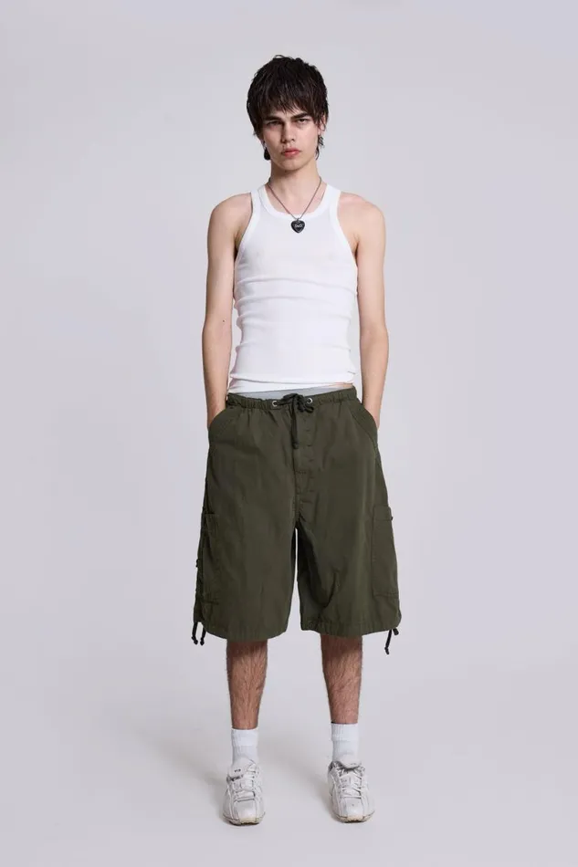 Jaded London Cargo Pants Men Khaki Parachute Cargo Shorts Khaki