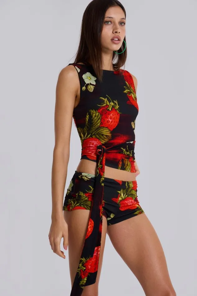 Jaded London CoOrds Women Camarosa Strawberry Wrap Top Red