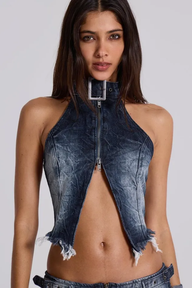 Jaded London CoOrds Women Dark Wash Toxic Denim Top Blue