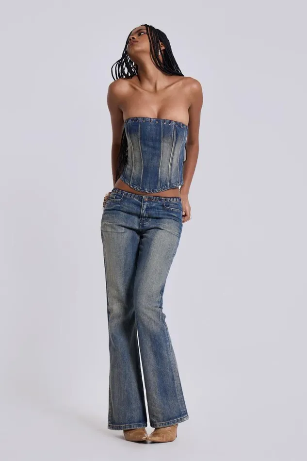 Jaded London CoOrds Women Elia Denim Corset Top Blue