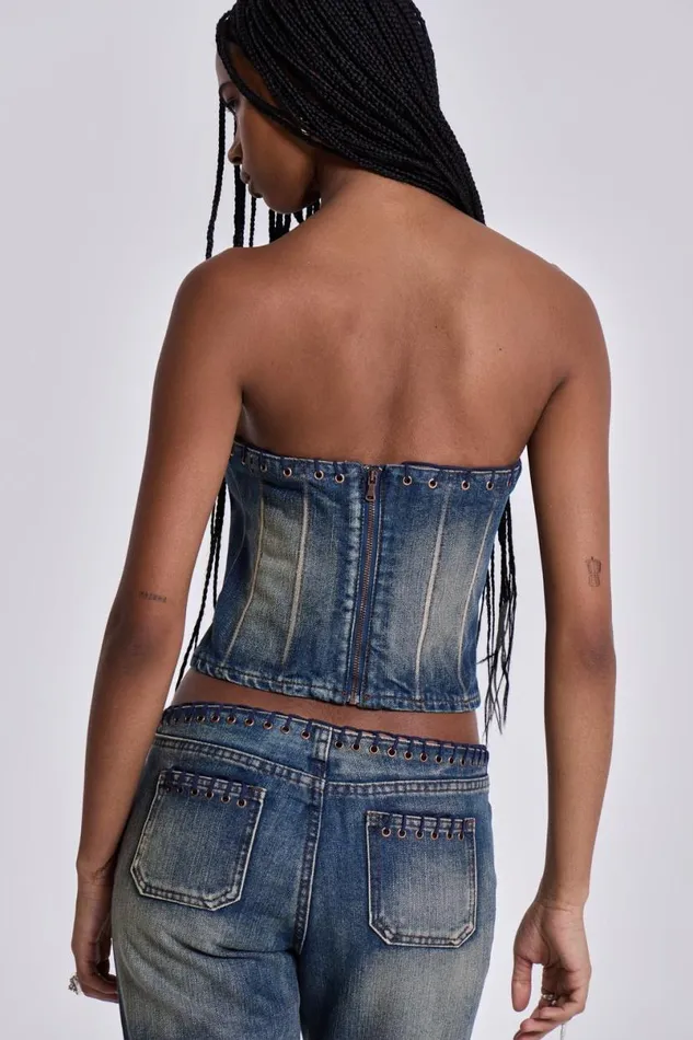 Jaded London CoOrds Women Elia Denim Corset Top Blue