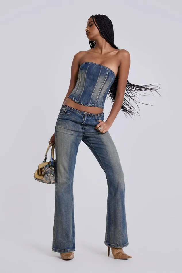 Jaded London CoOrds Women Elia Denim Corset Top Blue