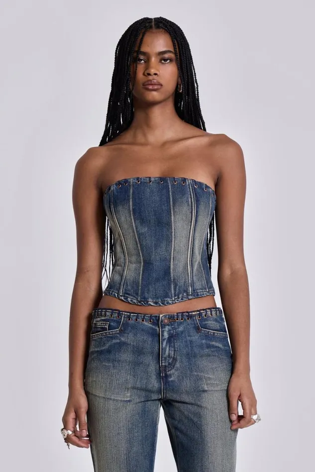 Jaded London CoOrds Women Elia Denim Corset Top Blue