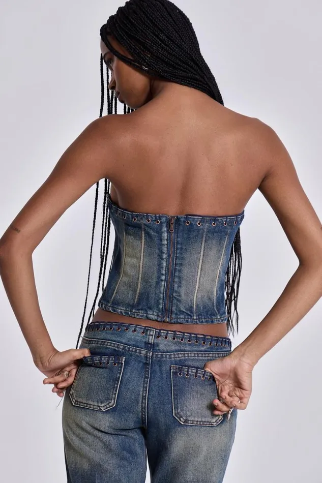 Jaded London CoOrds Women Elia Denim Corset Top Blue