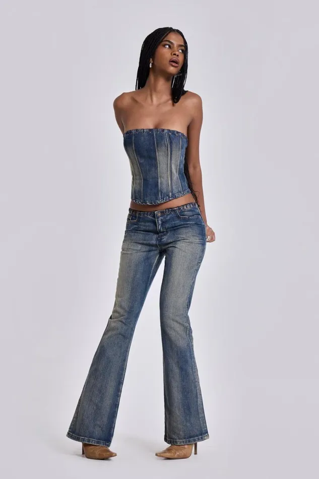 Jaded London CoOrds Women Elia Denim Corset Top Blue
