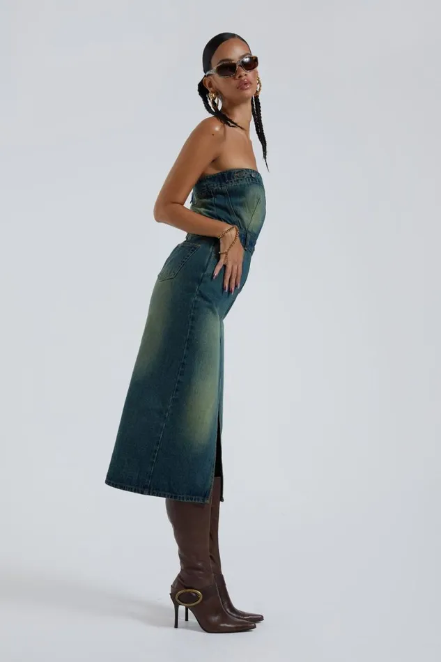Jaded London CoOrds Women Liberty 2 In 1 Detachable Denim Blue Midi Dress Blue
