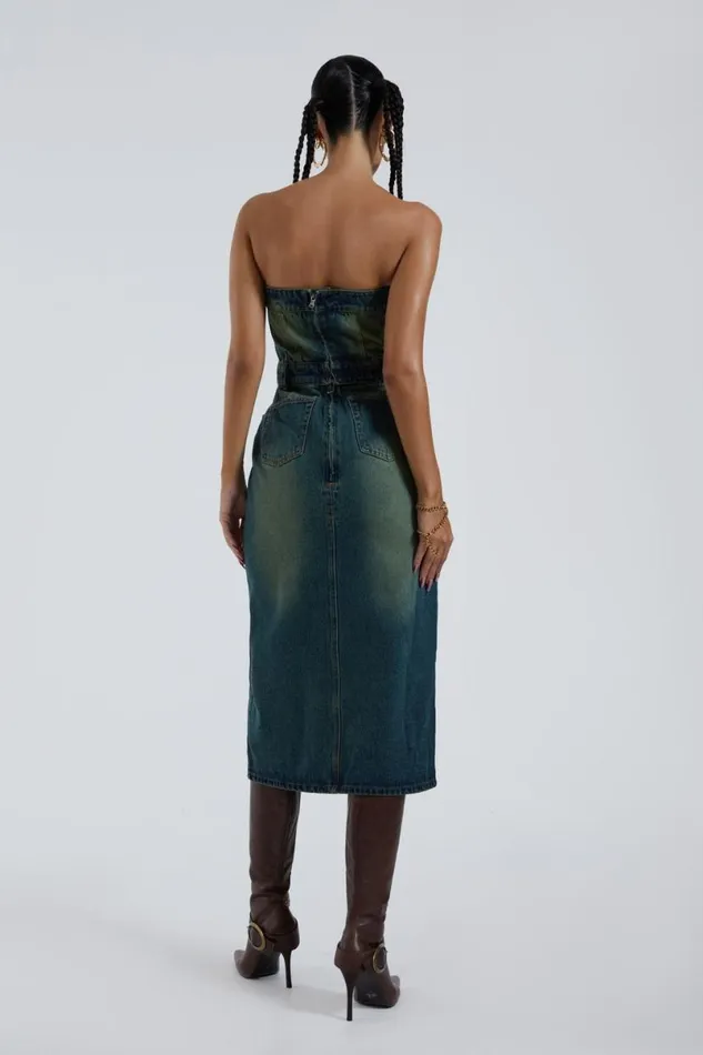 Jaded London CoOrds Women Liberty 2 In 1 Detachable Denim Blue Midi Dress Blue