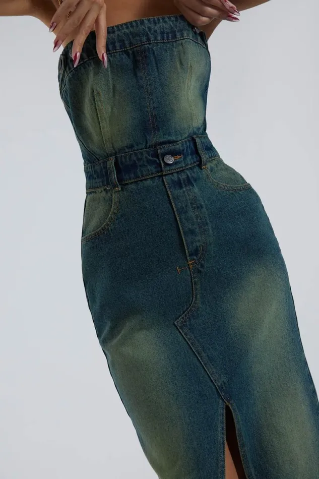 Jaded London CoOrds Women Liberty 2 In 1 Detachable Denim Blue Midi Dress Blue