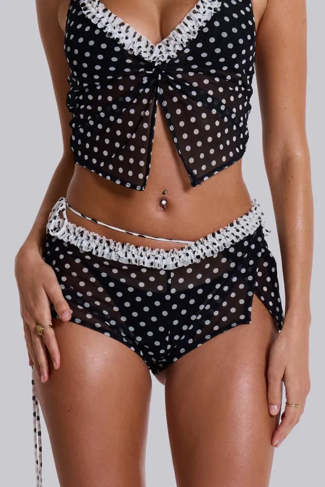 Jaded London CoOrds Women Polka Ruffle Wrap Mini Shorts Black