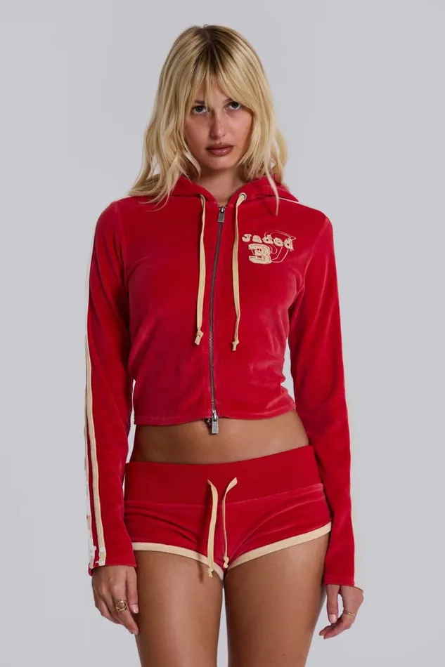 Jaded London CoOrds Women Red Three Velour Fitted Hoodie Red