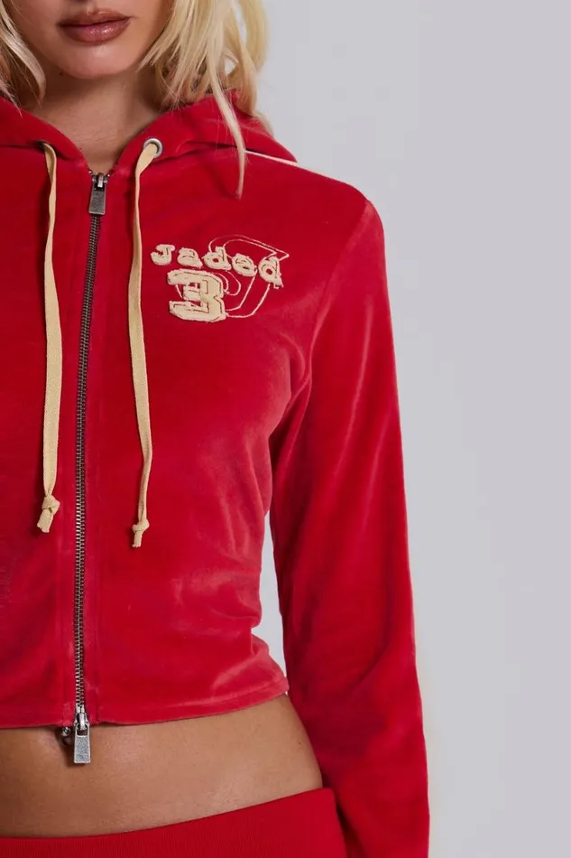 Jaded London CoOrds Women Red Three Velour Fitted Hoodie Red