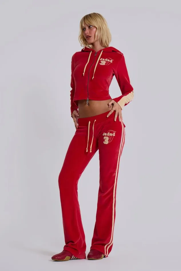 Jaded London CoOrds Women Red Three Velour Fitted Hoodie Red