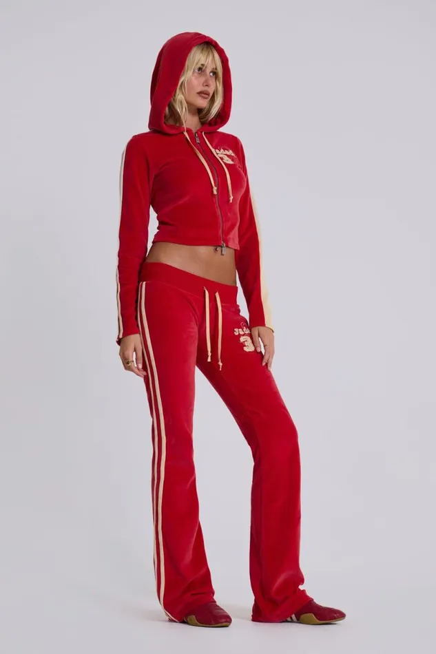 Jaded London CoOrds Women Red Three Velour Fitted Hoodie Red