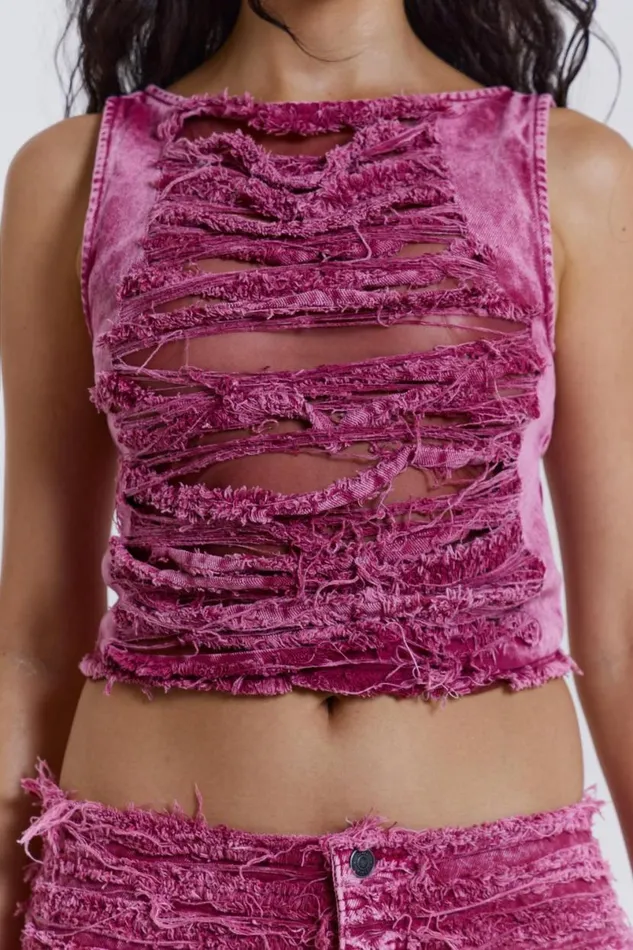 Jaded London CoOrds Women Sinner Denim Top Pink