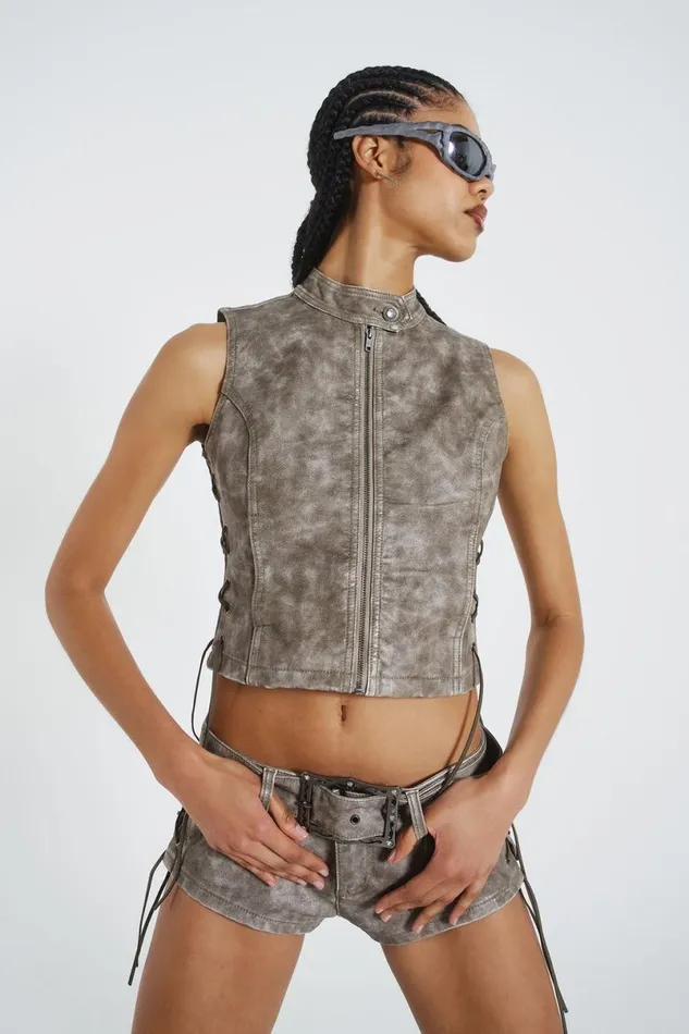 Jaded London CoOrds Women Steel Lace Up Sleeveless Vest Grey