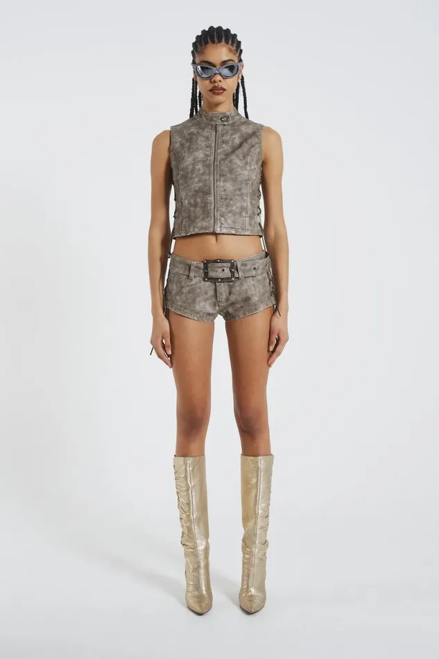 Jaded London CoOrds Women Steel Lace Up Sleeveless Vest Grey