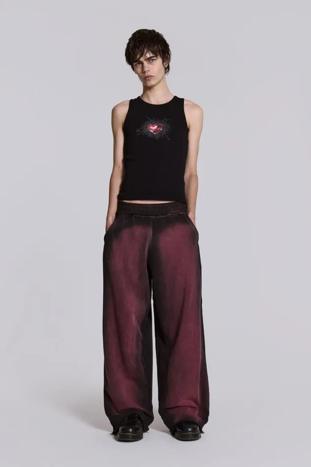 Jaded London CoOrds WomenUnisex Deep Red Fade Baggy Monster Joggers Red