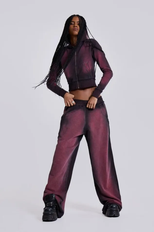 Jaded London CoOrds WomenUnisex Deep Red Fade Baggy Monster Joggers Red