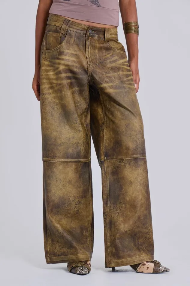 Jaded London CoOrds Women Vaca Faux Leather Colossus Trousers Green