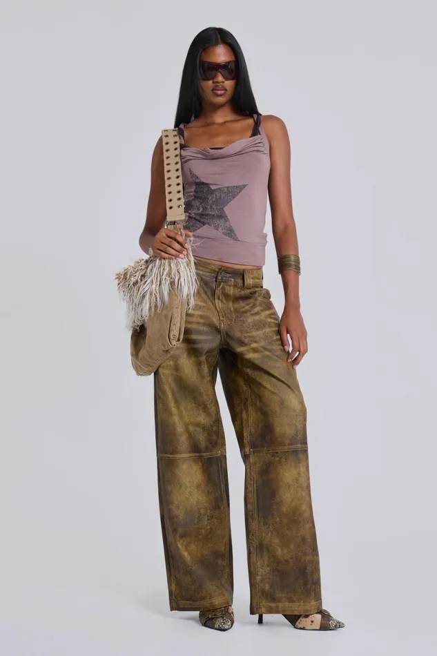 Jaded London CoOrds Women Vaca Faux Leather Colossus Trousers Green