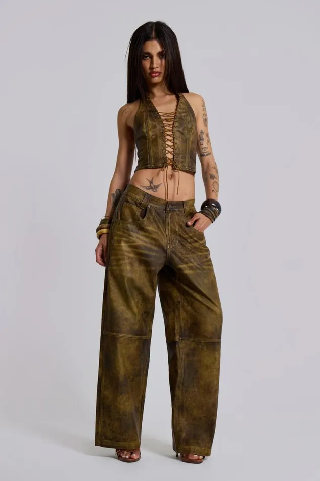 Jaded London CoOrds Women Vaca Faux Leather Colossus Trousers Green